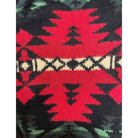 Polo Ralph Lauren Native Knit Wool Cardigan Sweater L Red Black Green Indian VTG - Picture 12 of 12